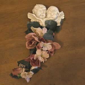 Cherubs Religious Angels Silk Flowers Wall Plaque Decor, 10.5"